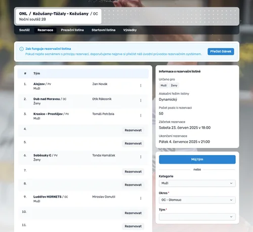 Ukázka rezervační listiny